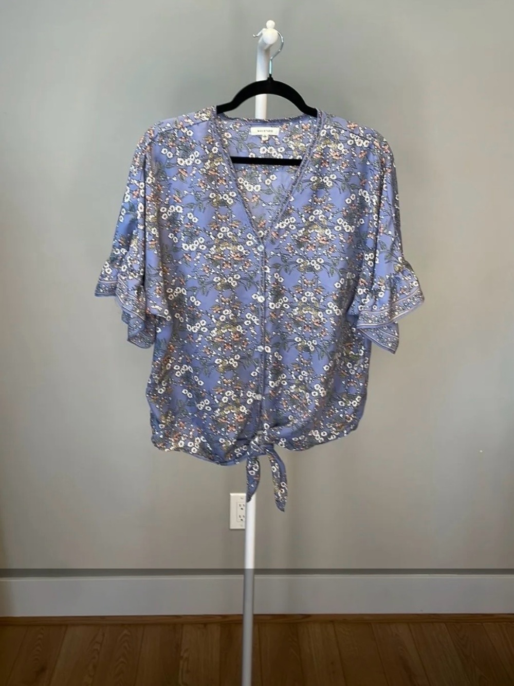 Max Studio Lavender Floral Tie-Front Blouse